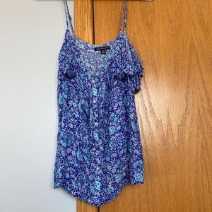 American Eagle blue floral ruffle tank top